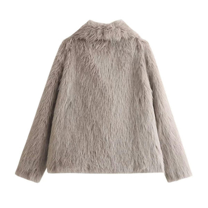 Womens Faux Fur Lapel Collar Jacket Open Front Long Sleeve Winter Fuzzy Coat