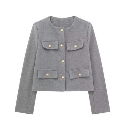 Women's Tweed Jackets Long Sleeve Button Down Casual Business Cropped Blazer