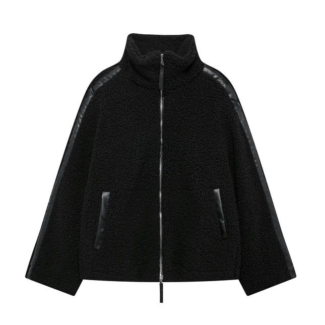 Womens Fleece Jacket Casual Long Sleeve Cropped Sherpa Zip Up Fuzzy Warm Coats Outwear