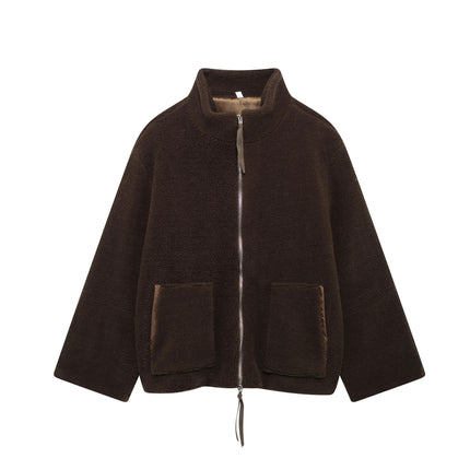 Womens Fleece Jacket Casual Long Sleeve Cropped Sherpa Zip Up Fuzzy Warm Coats Outwear