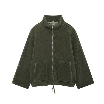 Womens Fleece Jacket Casual Long Sleeve Cropped Sherpa Zip Up Fuzzy Warm Coats Outwear