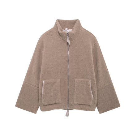 Womens Fleece Jacket Casual Long Sleeve Cropped Sherpa Zip Up Fuzzy Warm Coats Outwear