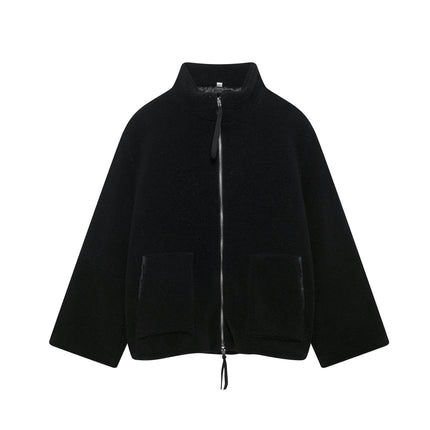 Womens Fleece Jacket Casual Long Sleeve Cropped Sherpa Zip Up Fuzzy Warm Coats Outwear