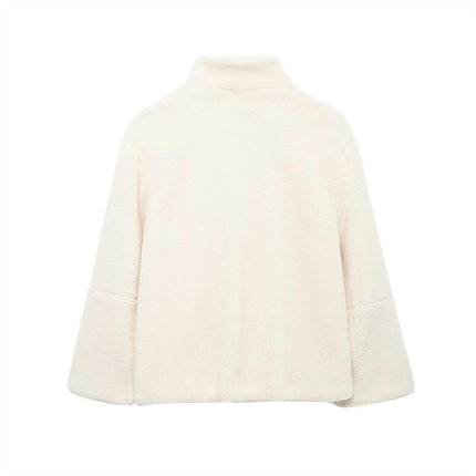 Womens Fleece Jacket Casual Long Sleeve Cropped Sherpa Zip Up Fuzzy Warm Coats Outwear