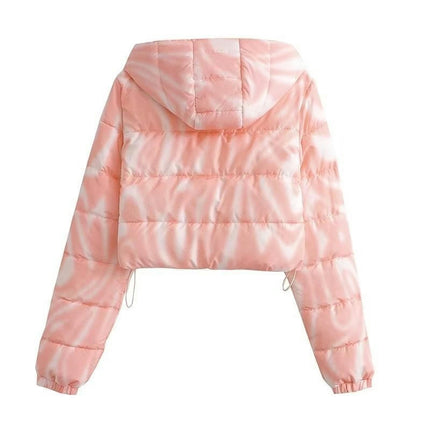Women's Winter Puffer Jacket Zip Up Long Sleeve Cropped Coat with Hooded