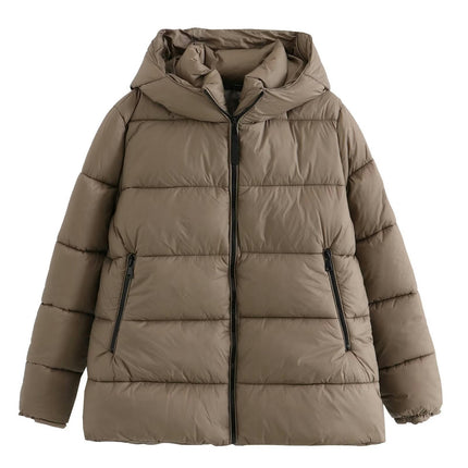 Womens Puffer Jacket Full Zip Quilted Hooded Coats Long Sleeve Winter Warm Coat with Pocket