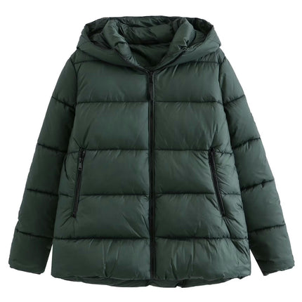 Womens Puffer Jacket Full Zip Quilted Hooded Coats Long Sleeve Winter Warm Coat with Pocket