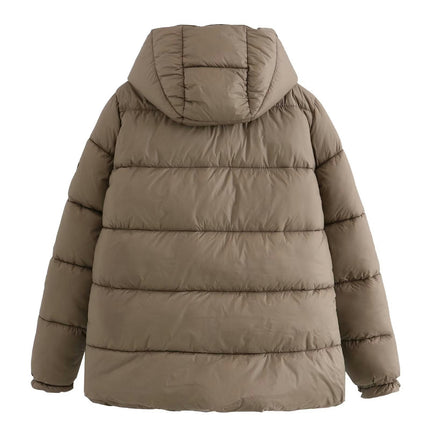 Womens Puffer Jacket Full Zip Quilted Hooded Coats Long Sleeve Winter Warm Coat with Pocket