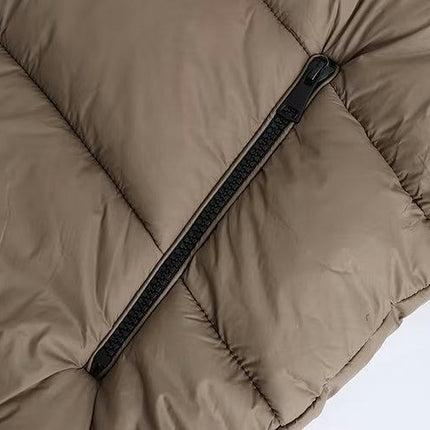 Womens Puffer Jacket Full Zip Quilted Hooded Coats Long Sleeve Winter Warm Coat with Pocket
