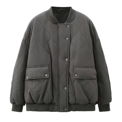 Women's Quilted Casual Puffer Jacket Warm Winter Bomber Coats Zip Up Outerwear with Pockets