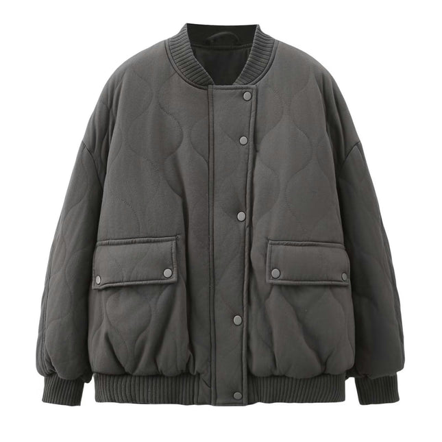 Women's Quilted Casual Puffer Jacket Warm Winter Bomber Coats Zip Up Outerwear with Pockets