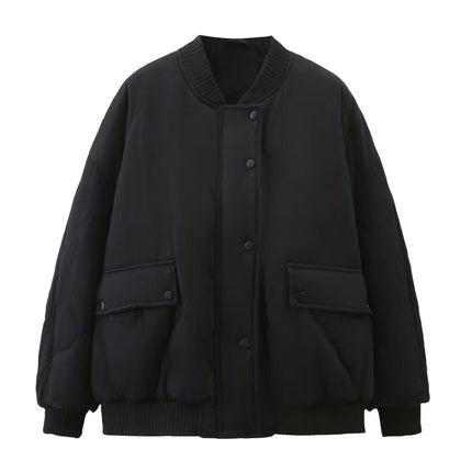 Women's Quilted Casual Puffer Jacket Warm Winter Bomber Coats Zip Up Outerwear with Pockets