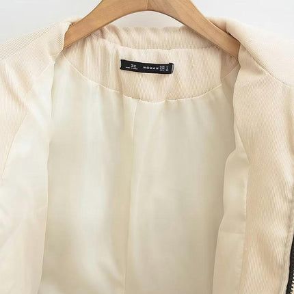 Women's Winter Cropped Puffer Jacket Long Sleeve Zip Up Short Coat with Pockets