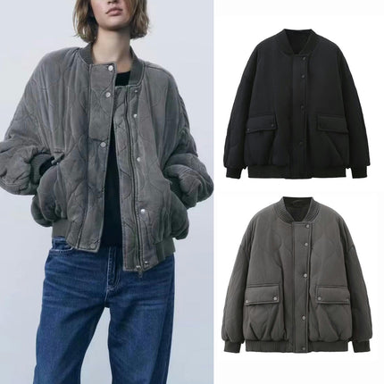 Women's Quilted Casual Puffer Jacket Warm Winter Bomber Coats Zip Up Outerwear with Pockets