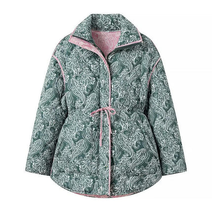 Women's Puffer Quilted Jacket Floral Printed Zip Up Padded Coat Outwear