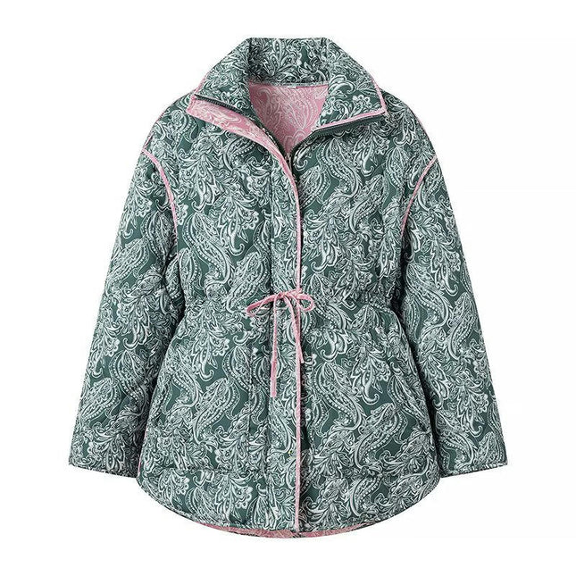 Women's Puffer Quilted Jacket Floral Printed Zip Up Padded Coat Outwear