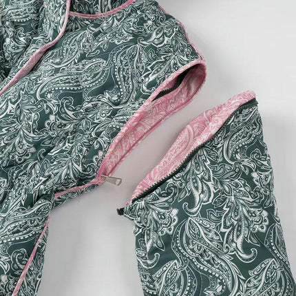 Women's Puffer Quilted Jacket Floral Printed Zip Up Padded Coat Outwear
