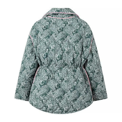 Women's Puffer Quilted Jacket Floral Printed Zip Up Padded Coat Outwear