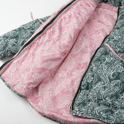 Women's Puffer Quilted Jacket Floral Printed Zip Up Padded Coat Outwear