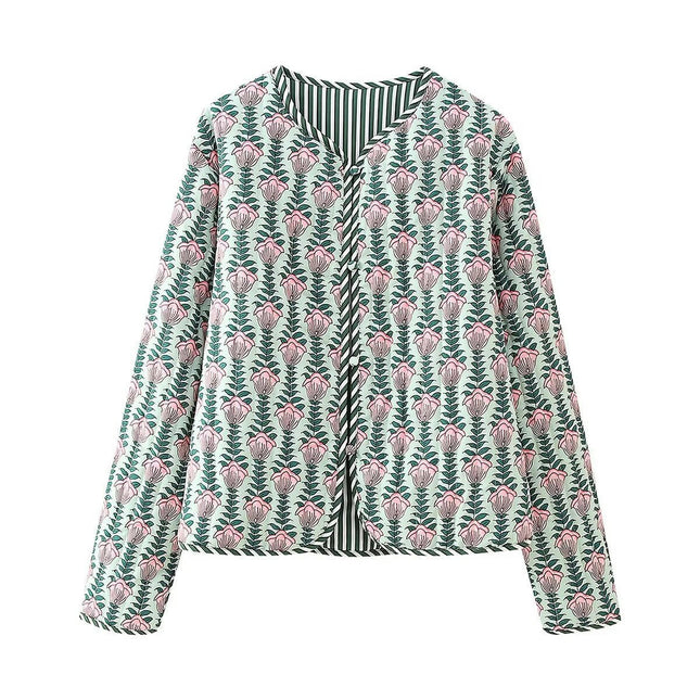Women's Floral Print Lightweight Jacket Button Down Quilted Coat Puffer Cardigan Outerwear