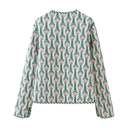 Women's Floral Print Lightweight Jacket Button Down Quilted Coat Puffer Cardigan Outerwear