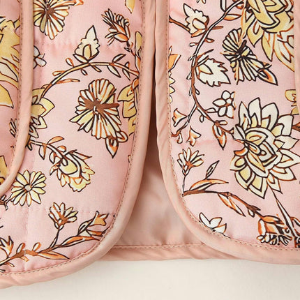 Womens Quilted Lightweight Jackets Floral Print Winter Coats Open Front Cardigan with Pockets