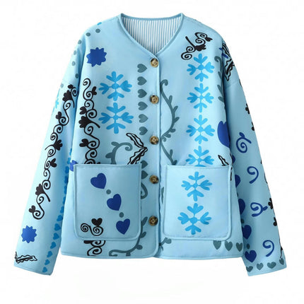 Women's Quilted Puffer Jacket Lightweight Button Down Floral Print Coat Open Front Outwear