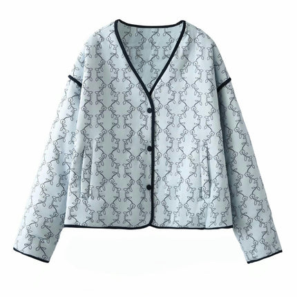 Women Cropped Puffer Jacket Floral Printed Coats Lightweight Button Down V Neck Jackets