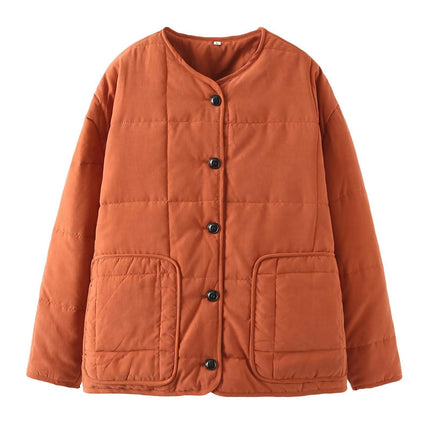 Women's Puffer Jacket Lightweight Long Sleeve Button Down Quilted Coat Warm Outwear