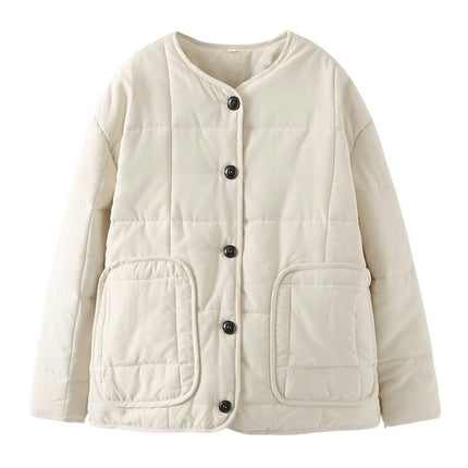 Women's Puffer Jacket Lightweight Long Sleeve Button Down Quilted Coat Warm Outwear