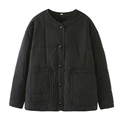 Women's Puffer Jacket Lightweight Long Sleeve Button Down Quilted Coat Warm Outwear