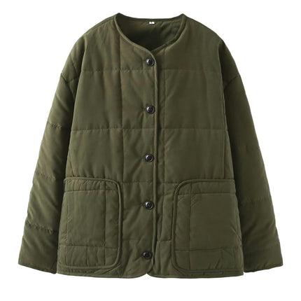 Women's Puffer Jacket Lightweight Long Sleeve Button Down Quilted Coat Warm Outwear