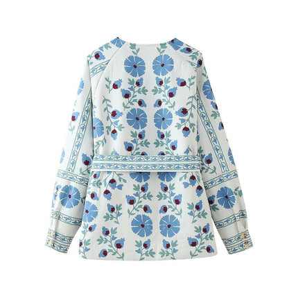 Womens Puffer Jackets Floral Print Lightweight Winter Coats Outerwear with Belt