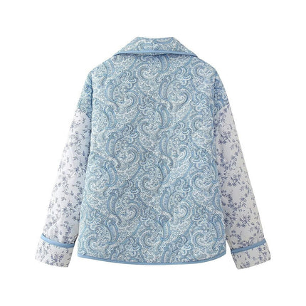 Women's Floral Quilted Cardigan Lightweight Printed Open Front Cropped Puffer Jacket Coat