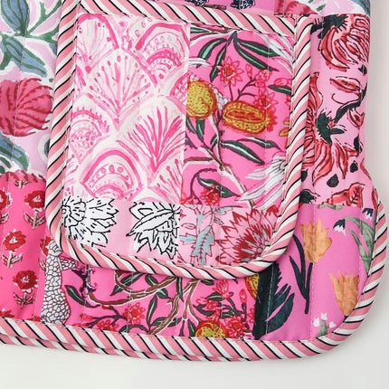 Women Floral Printed Quilted Jacket Colorblock Lightweight Puffer Coat Outwear