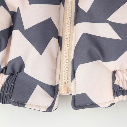 Women's Cropped Zip-Up Bomber Jackets Warm Floral Printed Long Sleeve Stand Neck Puffer Coats