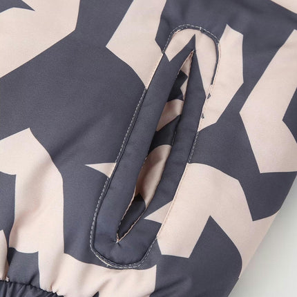 Women's Cropped Zip-Up Bomber Jackets Warm Floral Printed Long Sleeve Stand Neck Puffer Coats
