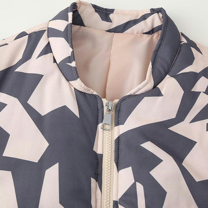 Women's Cropped Zip-Up Bomber Jackets Warm Floral Printed Long Sleeve Stand Neck Puffer Coats