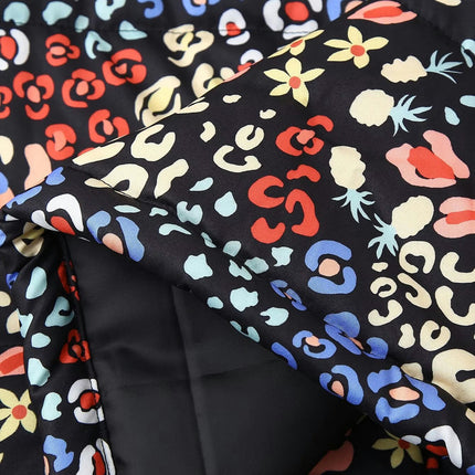 Women's Winter Cropped Puffer Jacket Floral Printed Short Zip-Up Warm Quilted Coat