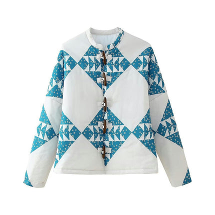 Women's Puffer Jacket Floral Printed Lightweight Quilted Button Down Coat