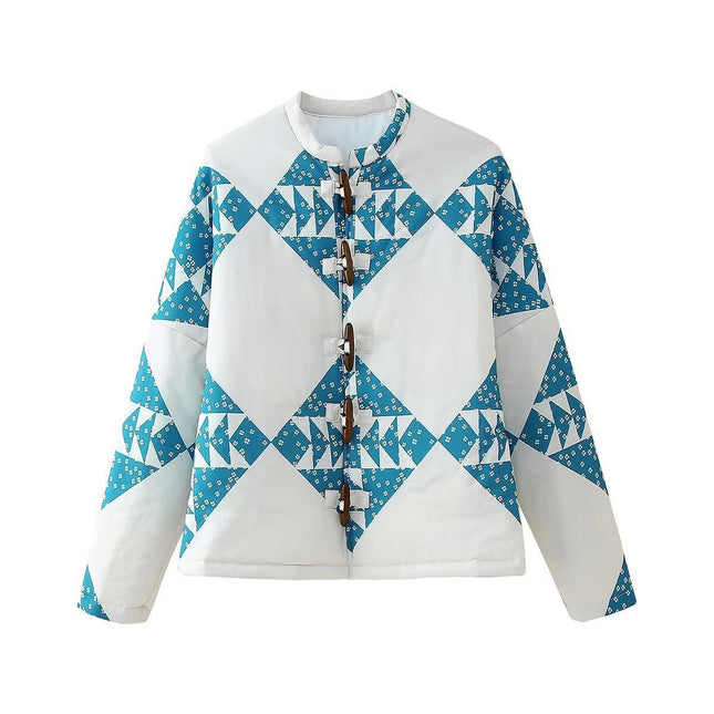 Women's Puffer Jacket Floral Printed Lightweight Quilted Button Down Coat
