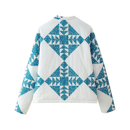 Women's Puffer Jacket Floral Printed Lightweight Quilted Button Down Coat
