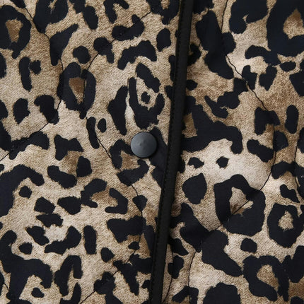 Women's Cropped Quilted Jacket Lightweight Leopard Print Winter Puffer Coat