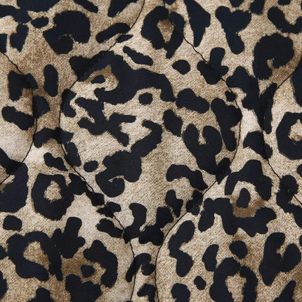 Women's Cropped Quilted Jacket Lightweight Leopard Print Winter Puffer Coat