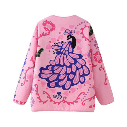 Women's Floral Print Lightweight Jacket Button Down Quilted Coat Puffer Winter Outerwear