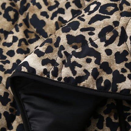 Women's Cropped Quilted Jacket Lightweight Leopard Print Winter Puffer Coat