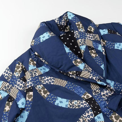 Women's Long Puffer Jackets Long Sleeve Winter Floral Print Coat Tie Front Outwear