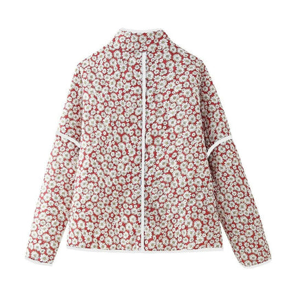 Women's Cropped Puffer Quilted Jacket Floral Printed Lightweight Coat Outerwear