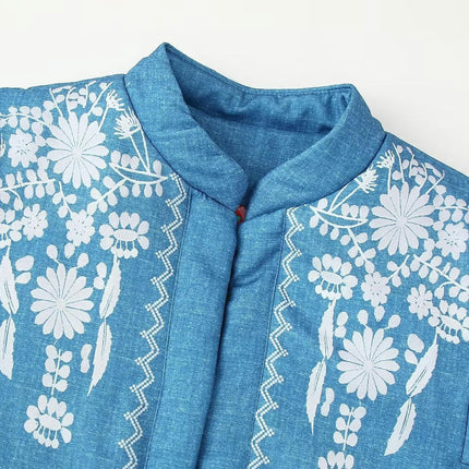 Women's Cropped Puffer Jacket Floral Print Padded Coat Button Down Outwear