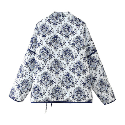 Women's Floral PrintQuilted Jacket Tie Open Front Lightweight Puffer Padded Coats